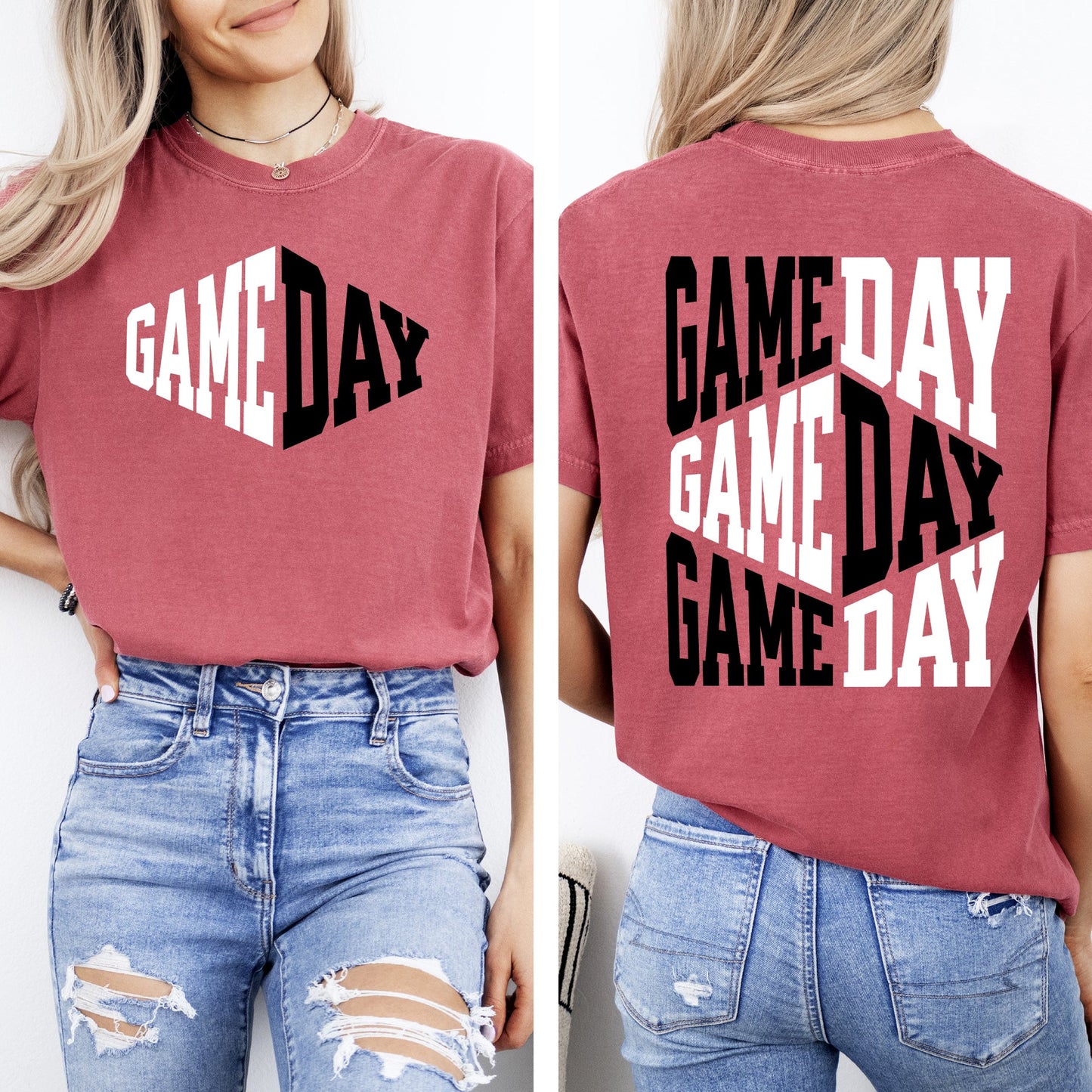 Game Day Front And Back Cheer Football Sports Big Game Touchdown Tailgate Party Comfort Colors Tee