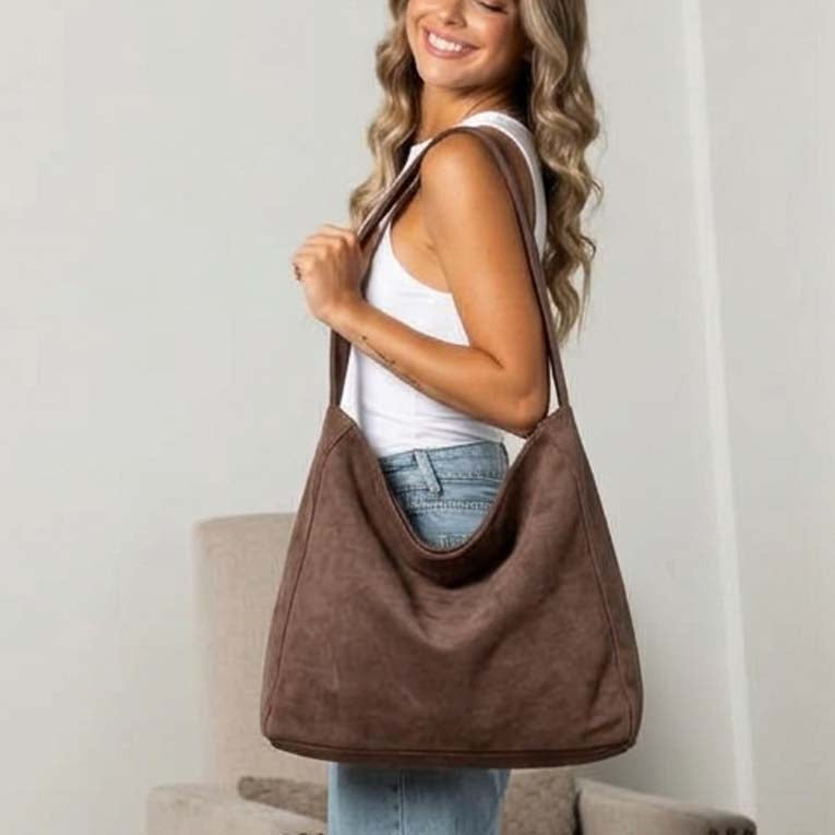 Miranda Oversize Suede Hobo Carryall Shoulder Bag