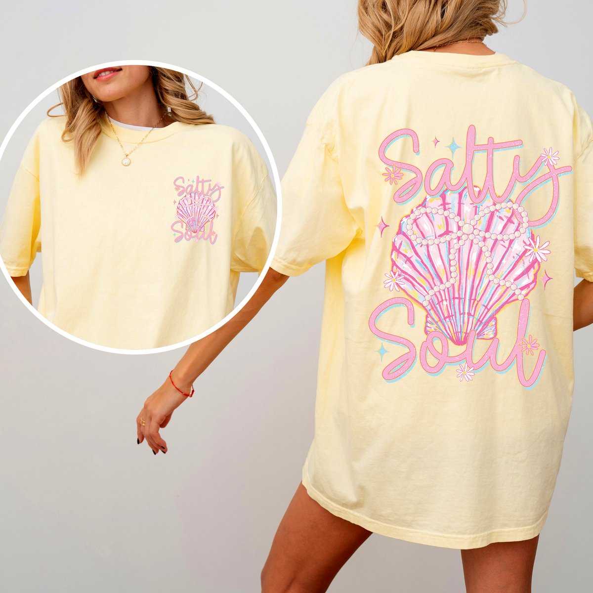 Salty Soul Beach Pearls Seashell Stay Salty Summer Vibes Coastal Paradise Comfort Colors Tee