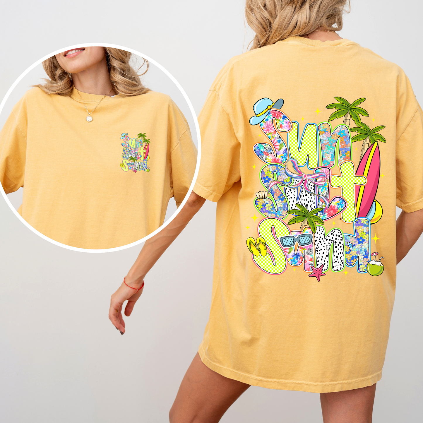 Sun Salt Sand Summer Beach Front and Back Retro Coastal Vibes Comfort Colors Tee
