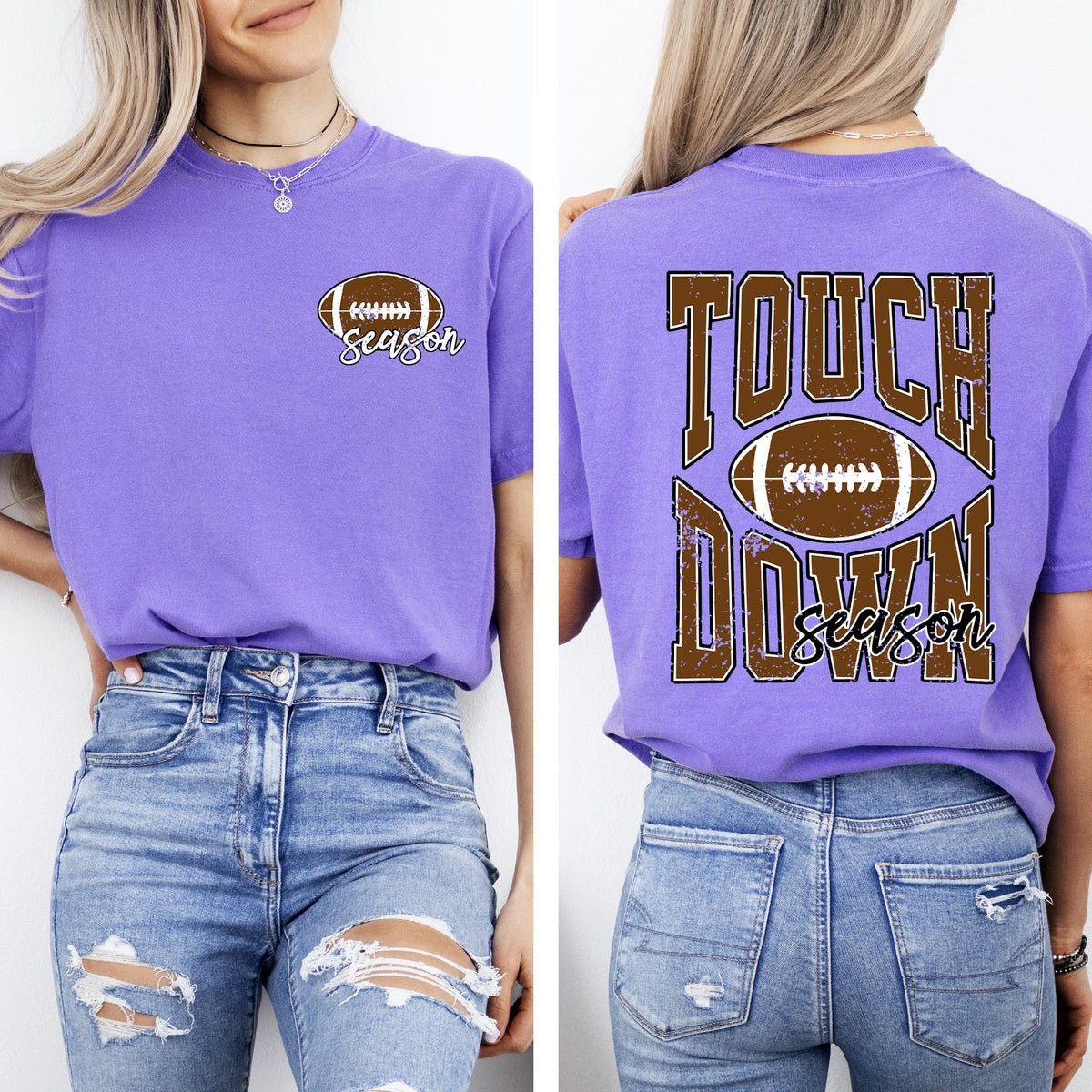 Touchdown Season Front And Back Football Sports Game Day Big Game Tailgate Party Comfort Colors Tee