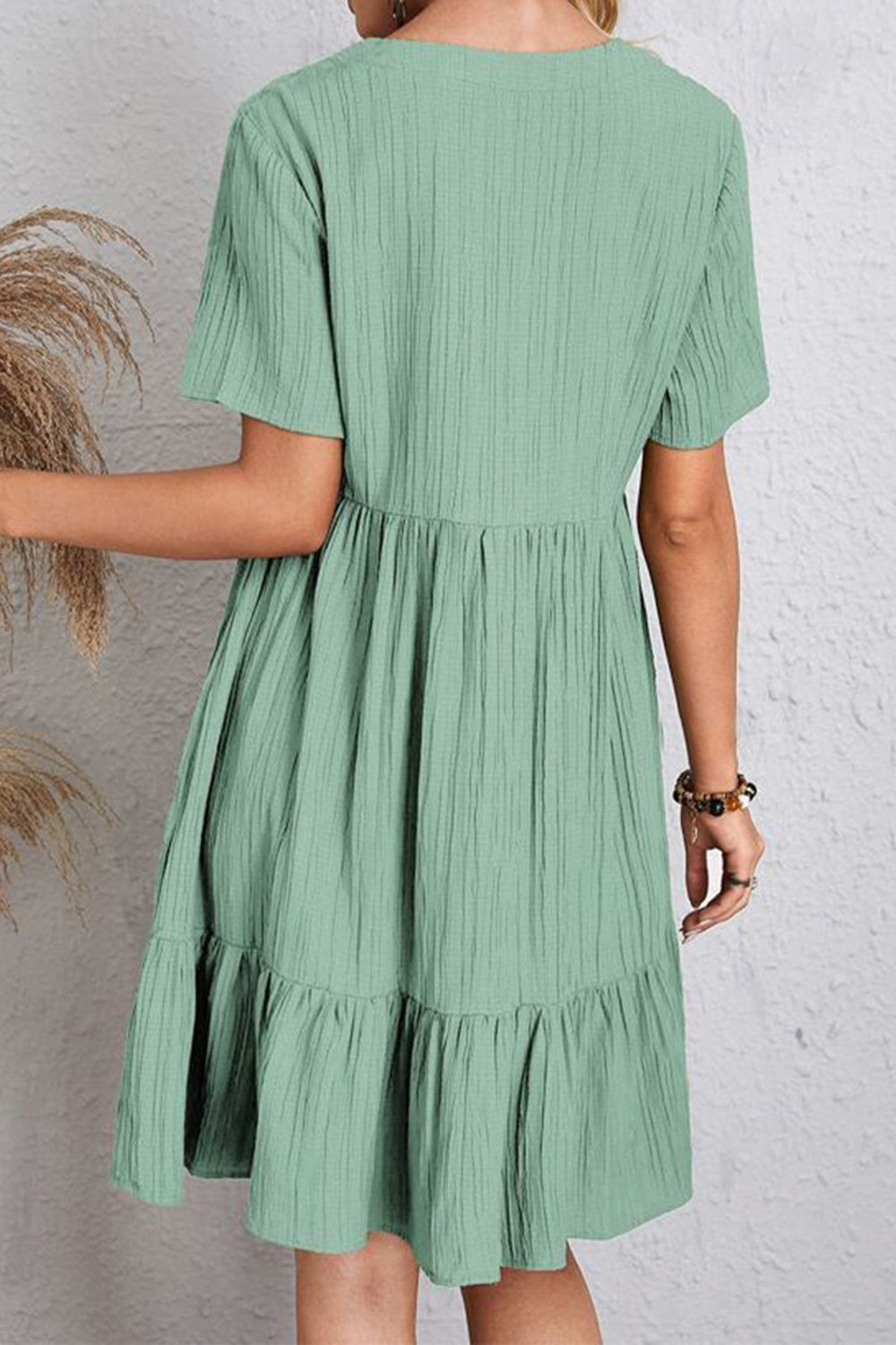 Ruched V-Neck Short Sleeve Dress