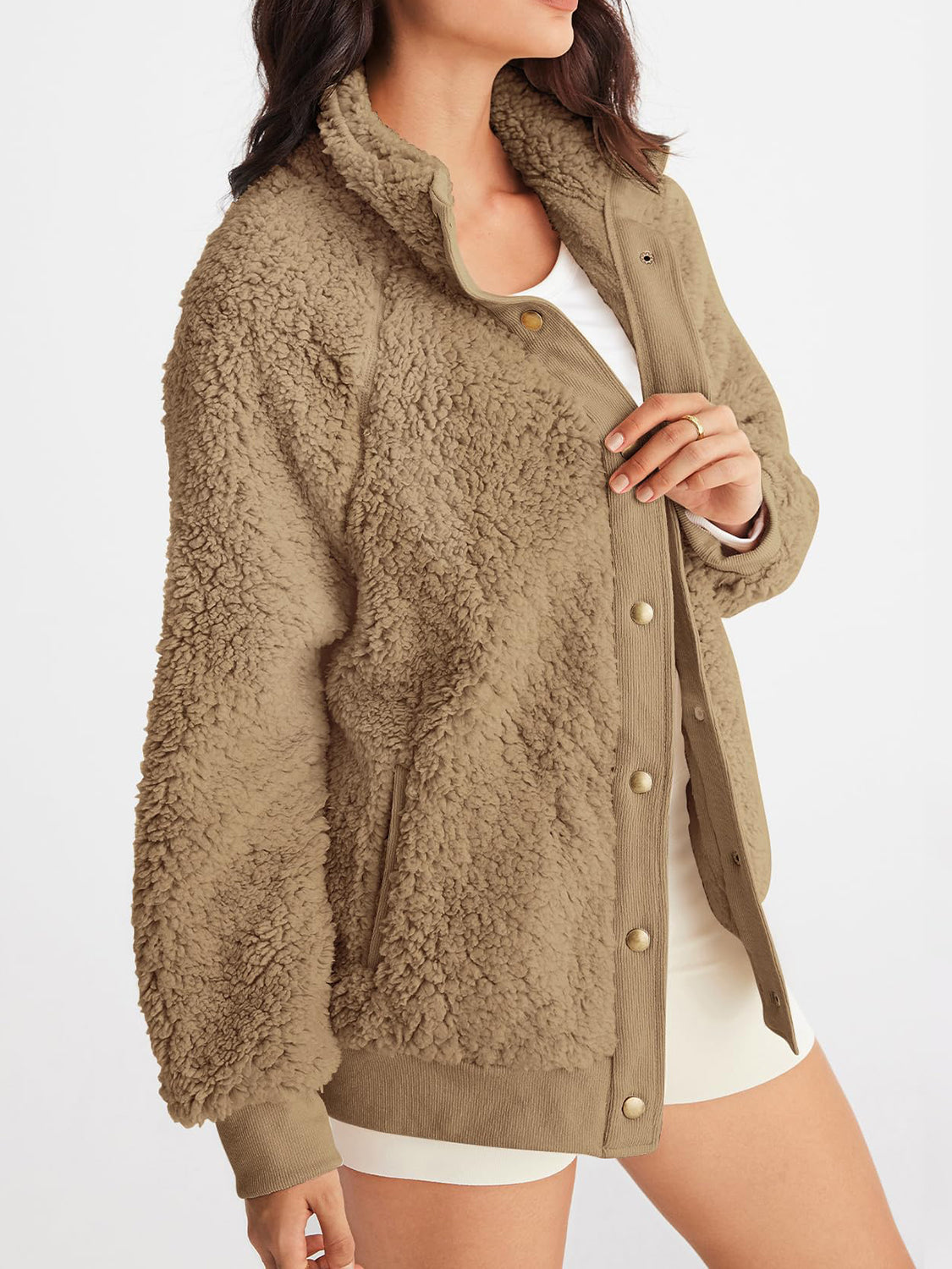 Teddy Snap Down Long Sleeve Jacket