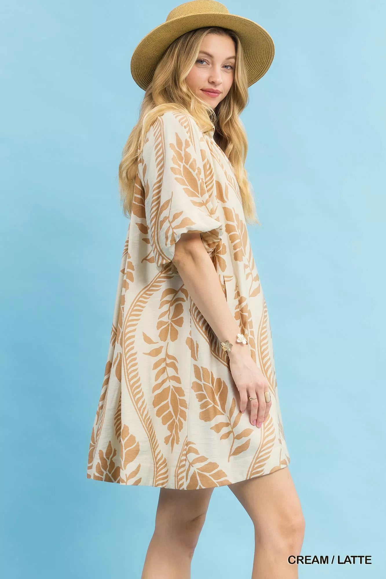Umgee Leafy Ogee Print Mini Dress – Boho Fringe
