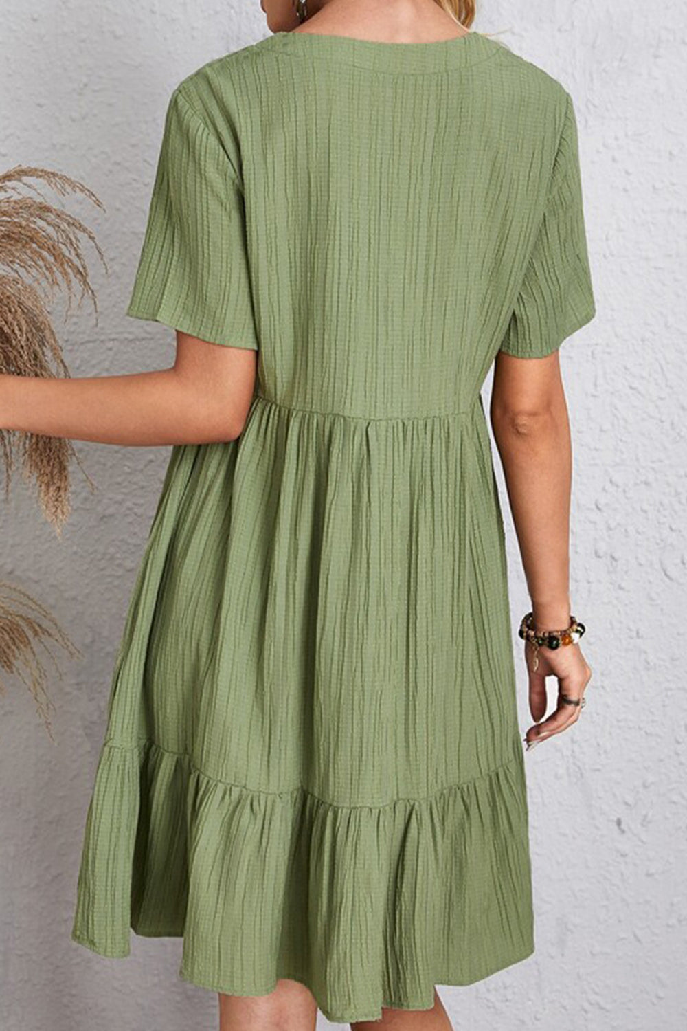 Ruched V-Neck Short Sleeve Dress