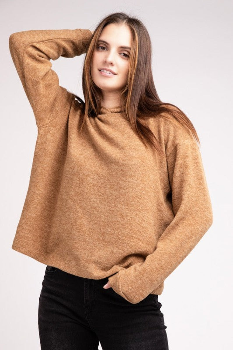 Hooded Brushed Melange Hacci Top