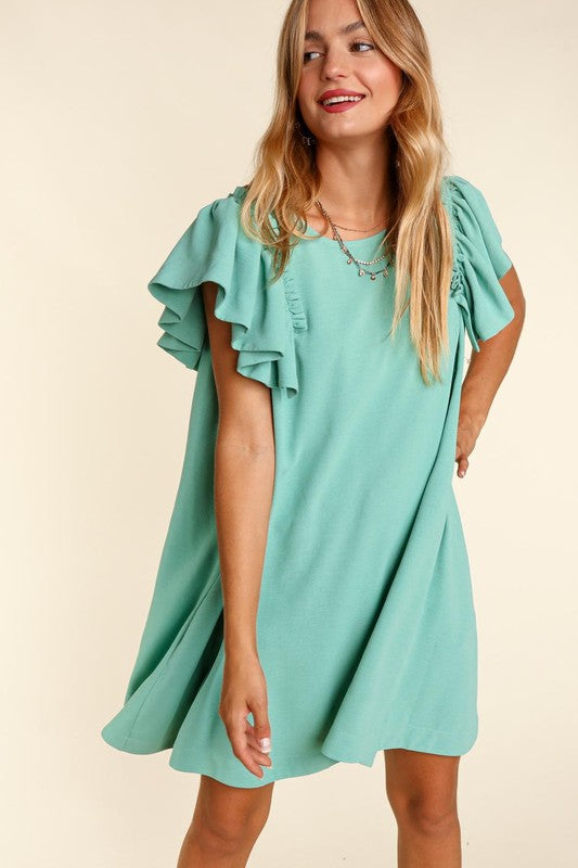 SOLID WOVEN DRESS WITH SIDE POCKETS