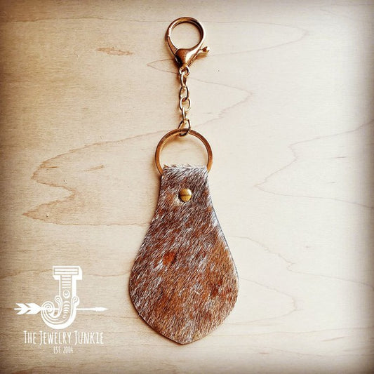 Hair on Hide Leather Key Chain   Tan and Gold