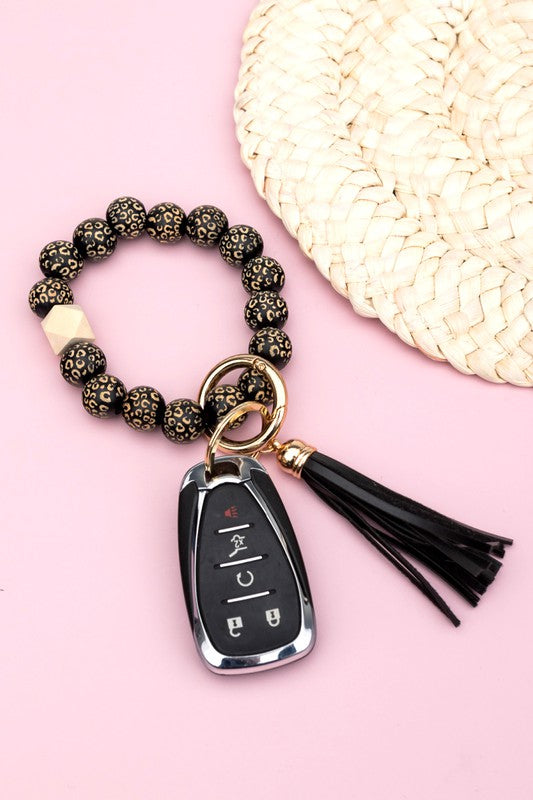 Leopard Beaded Key Ring Bracelet