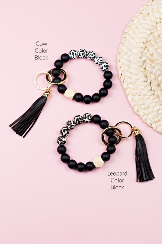 Silicone Color Block Print Key Ring Bracelet