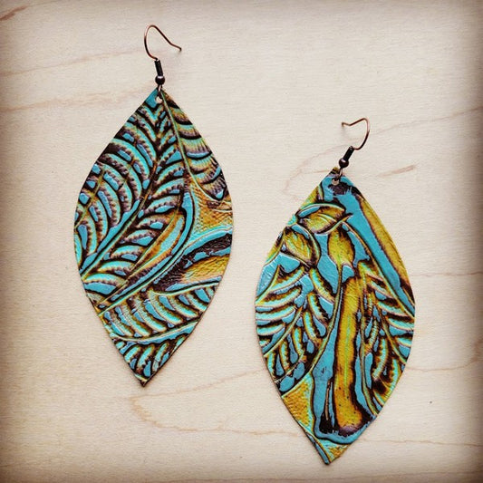 Leather Oval Earrings  Dallas Turquoise