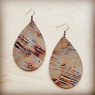 Leather Teardrop Earrings Driftwood Tarnished