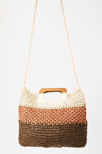 Color Block Double-Use Braided Tote Bag