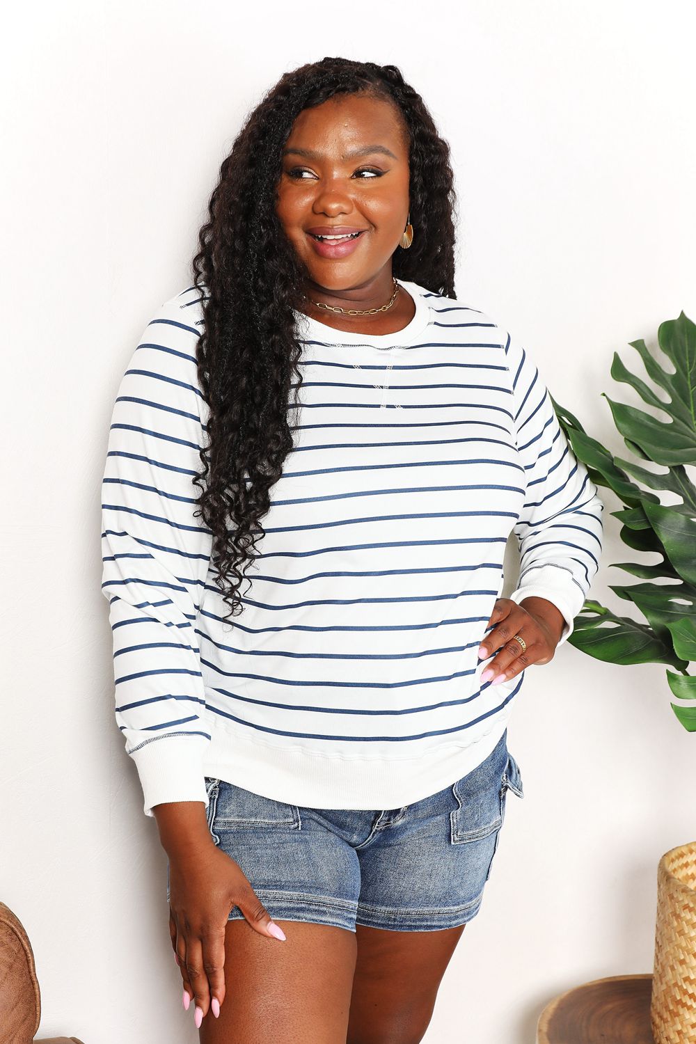 Double Take Striped Long Sleeve Round Neck Top