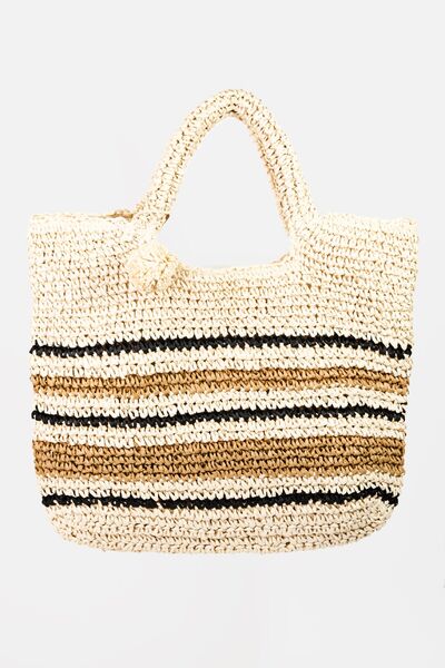 Striped Straw Braided Tote Bag