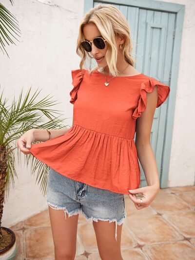 Lace Detail Round Neck Peplum T-Shirt